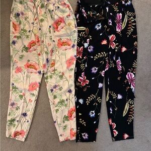 Express Floral Ankle Pants - Multicolor and Black